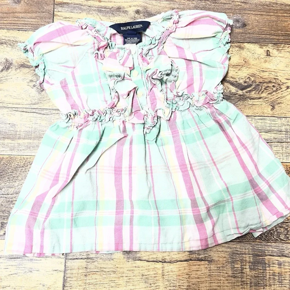 Ralph Lauren Ruffle Dress Baby‎ Girl 12m Plaid Preppy Logo Cotton Summer Coastal